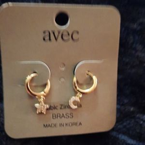Star and moon hoops cubic zirconia gold beautiful